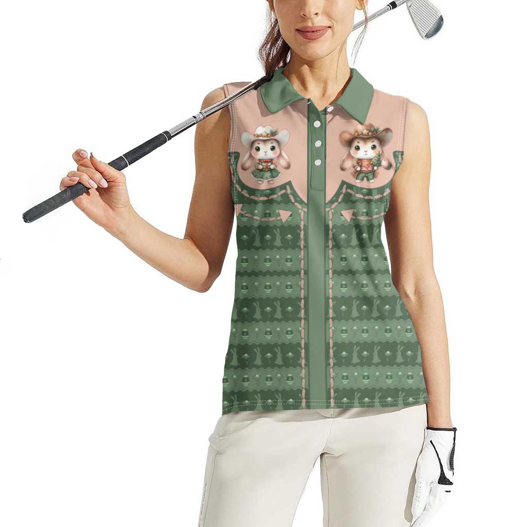 Western Yoke Women Sleeveless Polo Shirt Rabbit Howdy Christmas - Wonder Print Shop