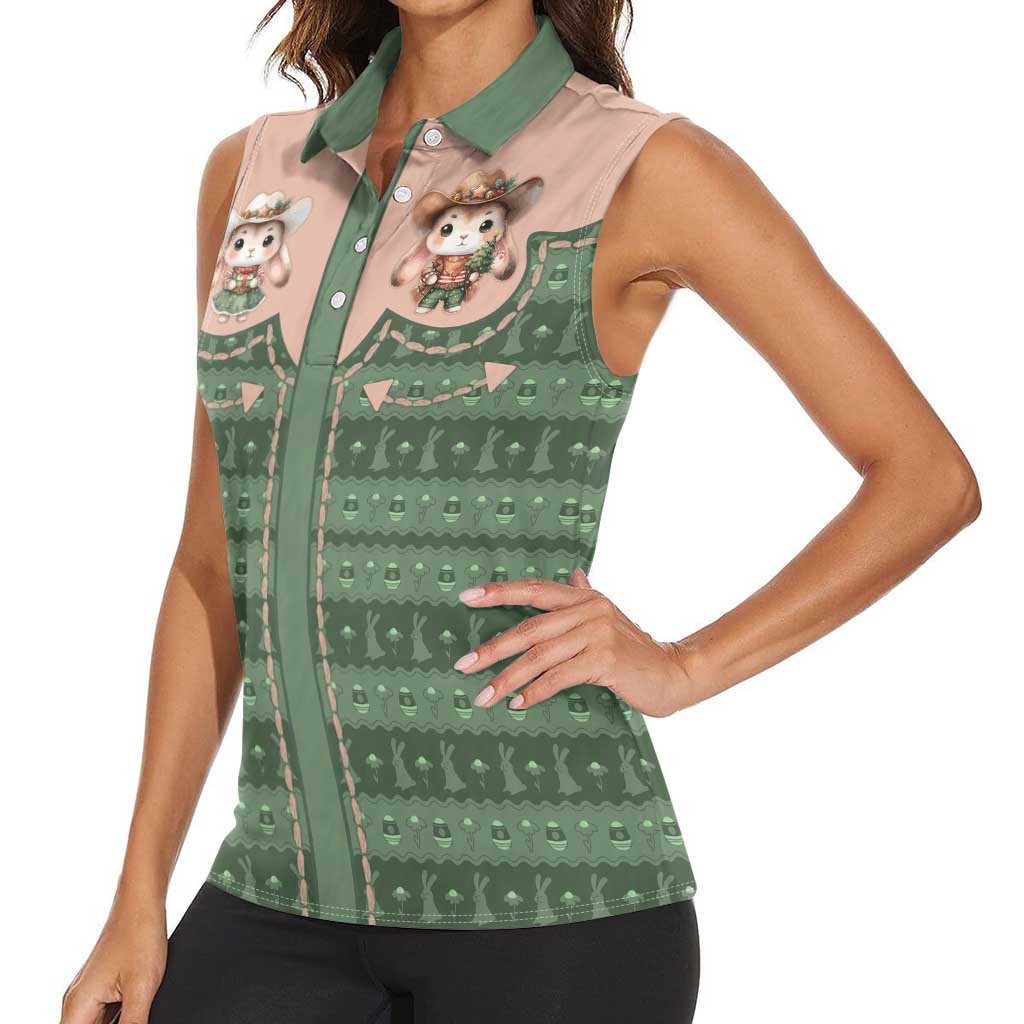 Western Yoke Women Sleeveless Polo Shirt Rabbit Howdy Christmas - Wonder Print Shop
