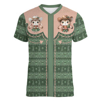 Western Yoke Women V-Neck T-Shirt Rabbit Howdy Christmas - Wonder Print Shop