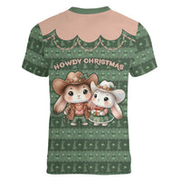 Western Yoke Women V-Neck T-Shirt Rabbit Howdy Christmas - Wonder Print Shop