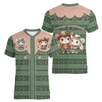 Western Yoke Women V-Neck T-Shirt Rabbit Howdy Christmas - Wonder Print Shop