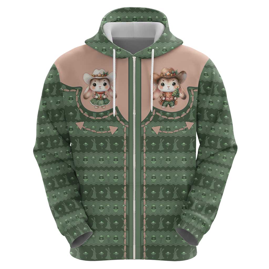 Western Yoke Zip Hoodie Rabbit Howdy Christmas - Wonder Print Shop