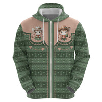 Western Yoke Zip Hoodie Rabbit Howdy Christmas - Wonder Print Shop