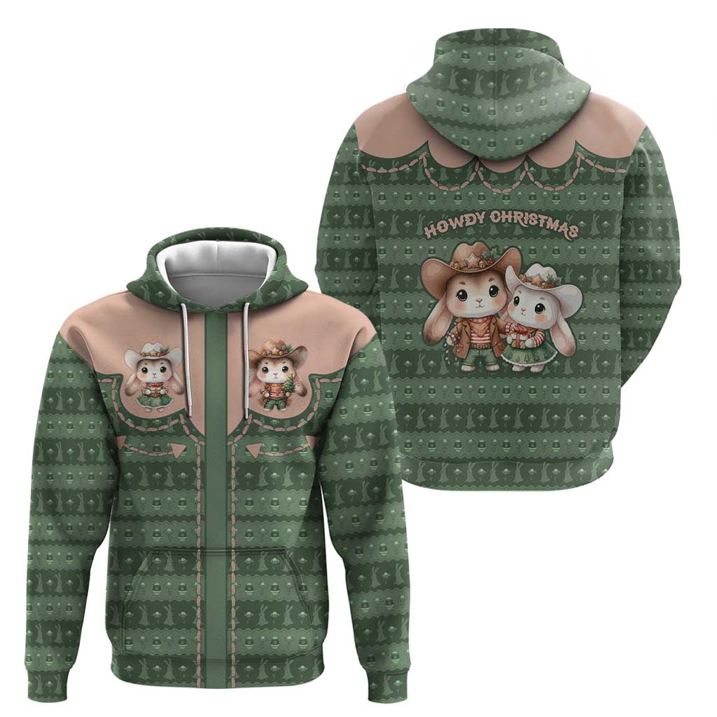 Western Yoke Zip Hoodie Rabbit Howdy Christmas - Wonder Print Shop