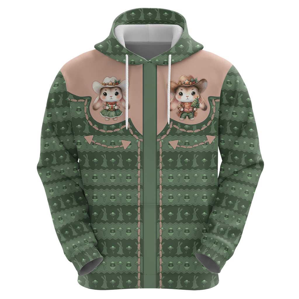 Western Yoke Zip Hoodie Rabbit Howdy Christmas - Wonder Print Shop