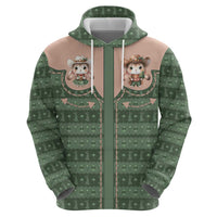 Western Yoke Zip Hoodie Rabbit Howdy Christmas - Wonder Print Shop