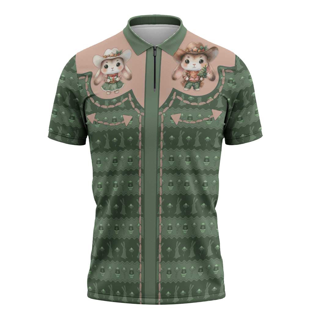Western Yoke Zipper Polo Shirt Rabbit Howdy Christmas - Wonder Print Shop