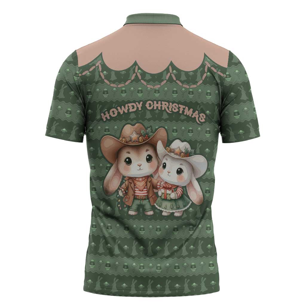 Western Yoke Zipper Polo Shirt Rabbit Howdy Christmas - Wonder Print Shop