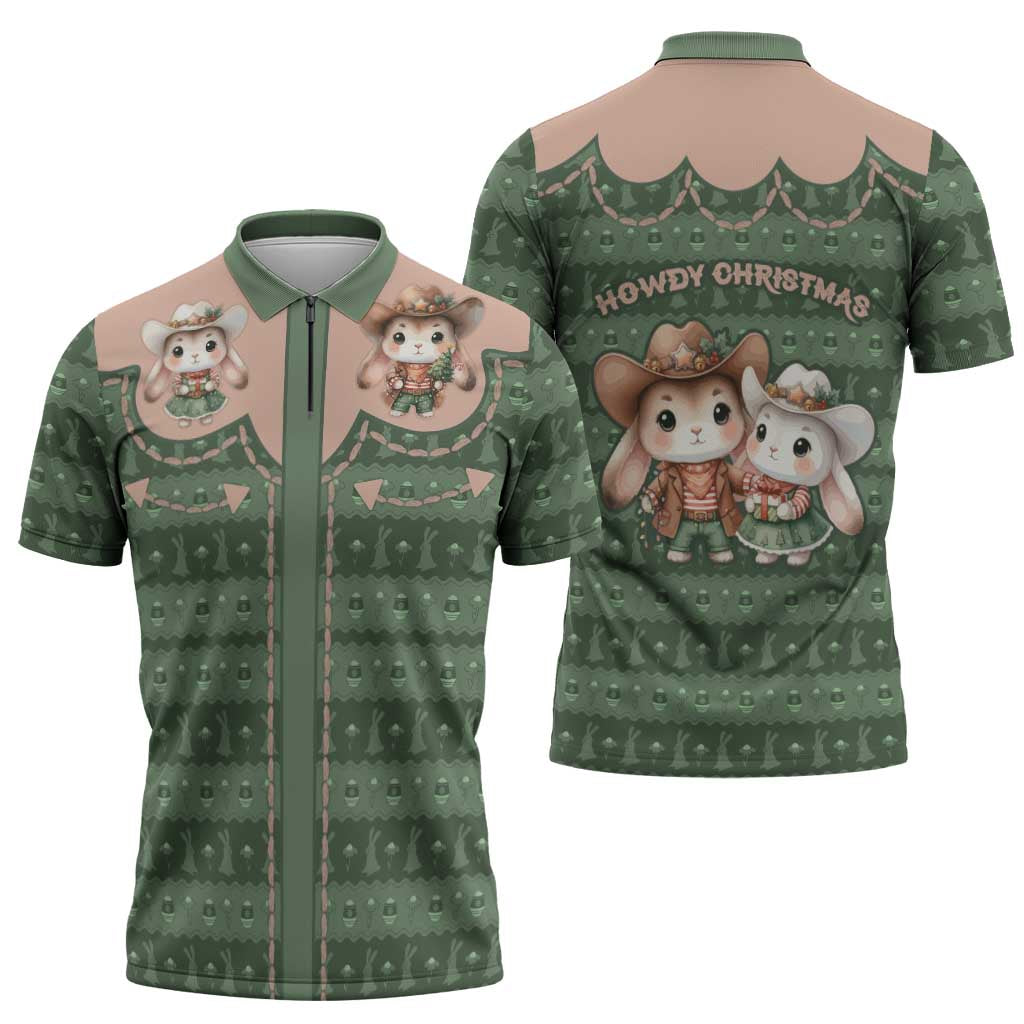 Western Yoke Zipper Polo Shirt Rabbit Howdy Christmas - Wonder Print Shop