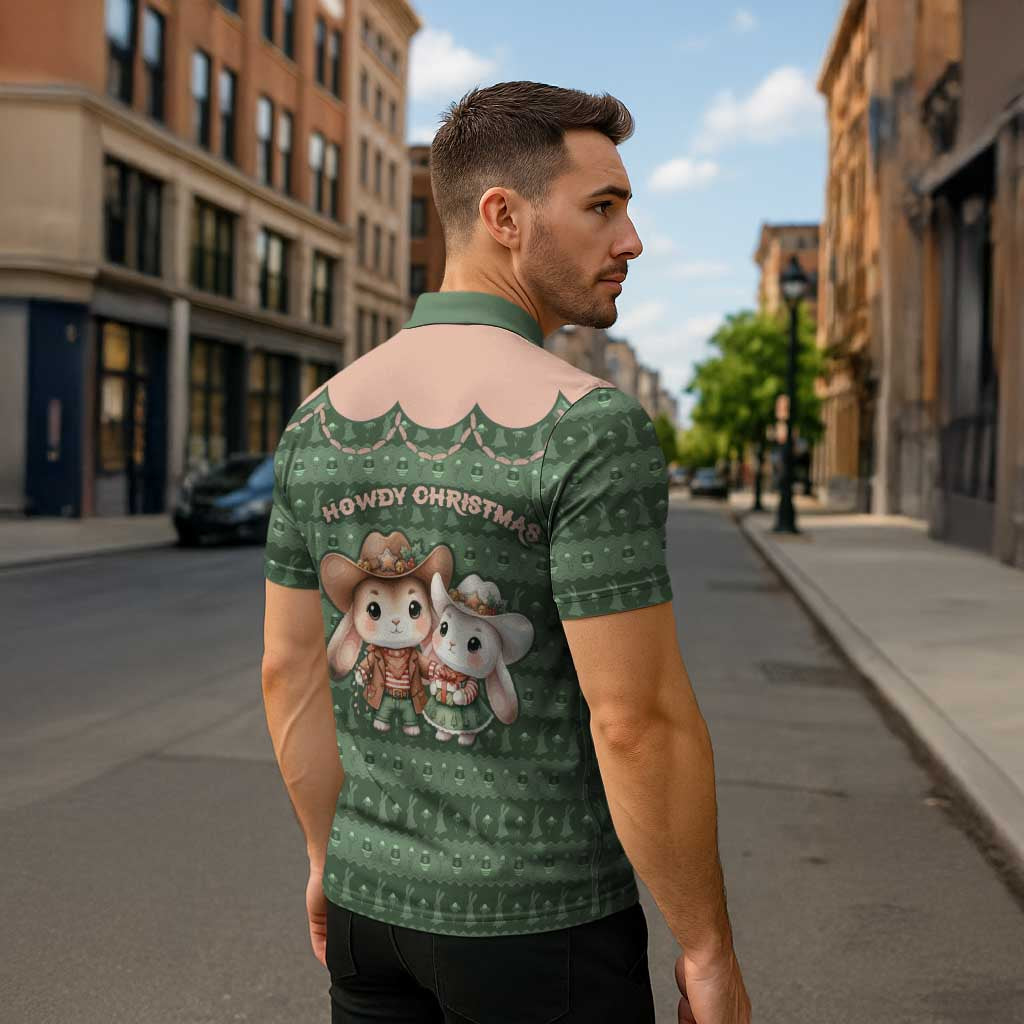 Western Yoke Zipper Polo Shirt Rabbit Howdy Christmas - Wonder Print Shop