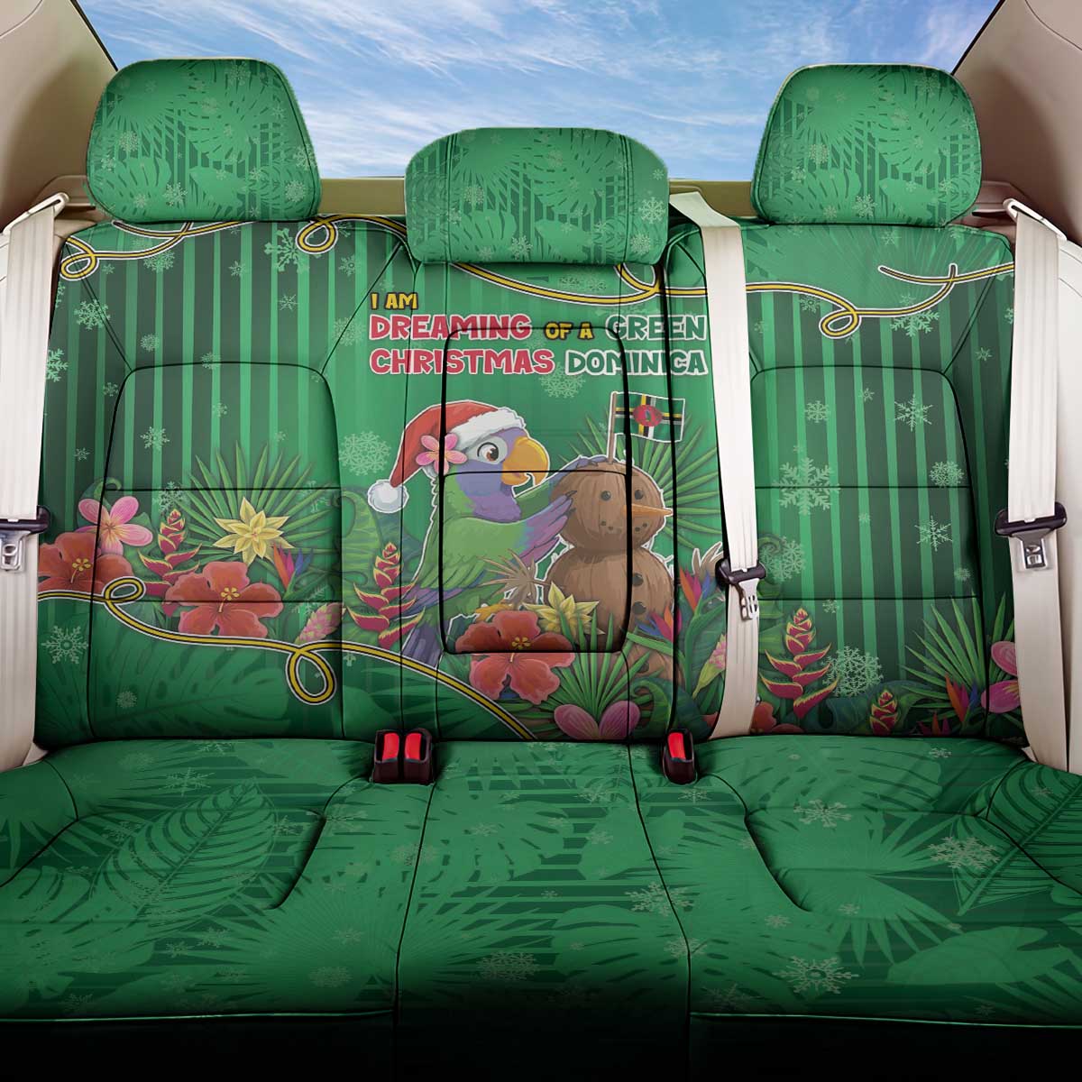 Dominica Christmas Back Car Seat Cover I Am Dreaming Of A Green Christmas - Wonder Print Shop