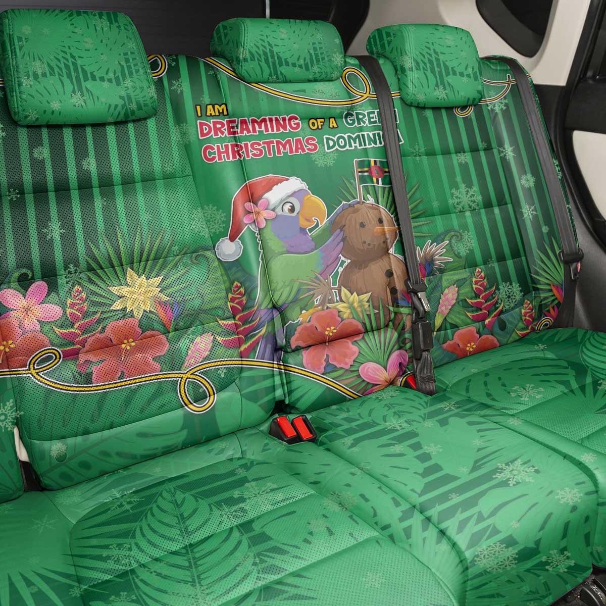 Dominica Christmas Back Car Seat Cover I Am Dreaming Of A Green Christmas - Wonder Print Shop