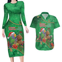 Dominica Christmas Couples Matching Long Sleeve Bodycon Dress and Hawaiian Shirt I Am Dreaming Of A Green Christmas - Wonder Print Shop