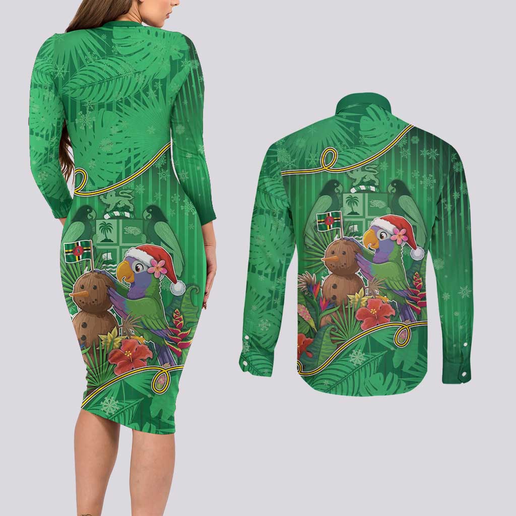 Dominica Christmas Couples Matching Long Sleeve Bodycon Dress and Long Sleeve Button Shirt I Am Dreaming Of A Green Christmas - Wonder Print Shop