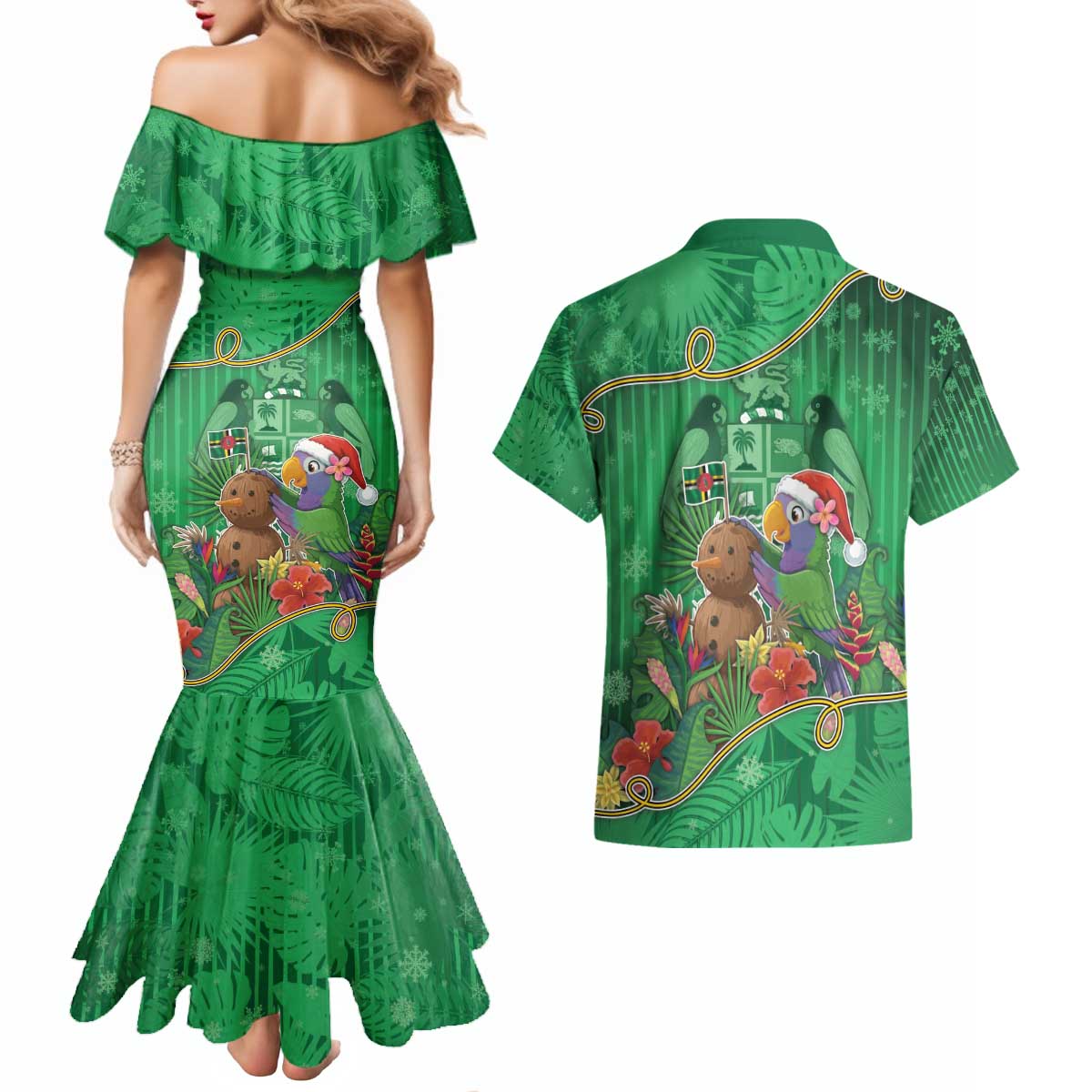 Dominica Christmas Couples Matching Mermaid Dress and Hawaiian Shirt I Am Dreaming Of A Green Christmas - Wonder Print Shop