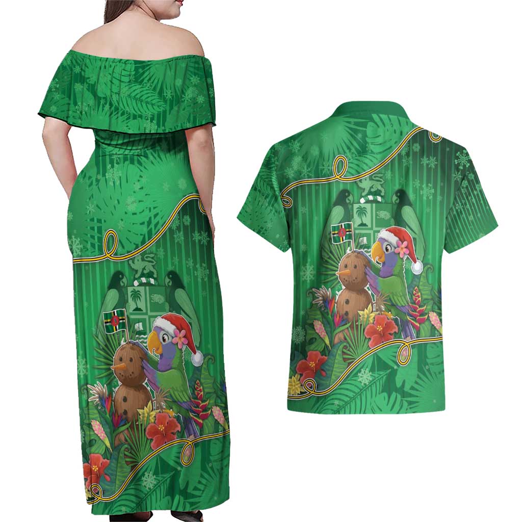 Dominica Christmas Couples Matching Off Shoulder Maxi Dress and Hawaiian Shirt I Am Dreaming Of A Green Christmas - Wonder Print Shop