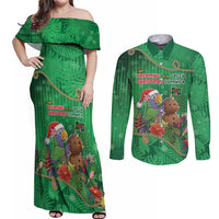 Dominica Christmas Couples Matching Off Shoulder Maxi Dress and Long Sleeve Button Shirt I Am Dreaming Of A Green Christmas - Wonder Print Shop