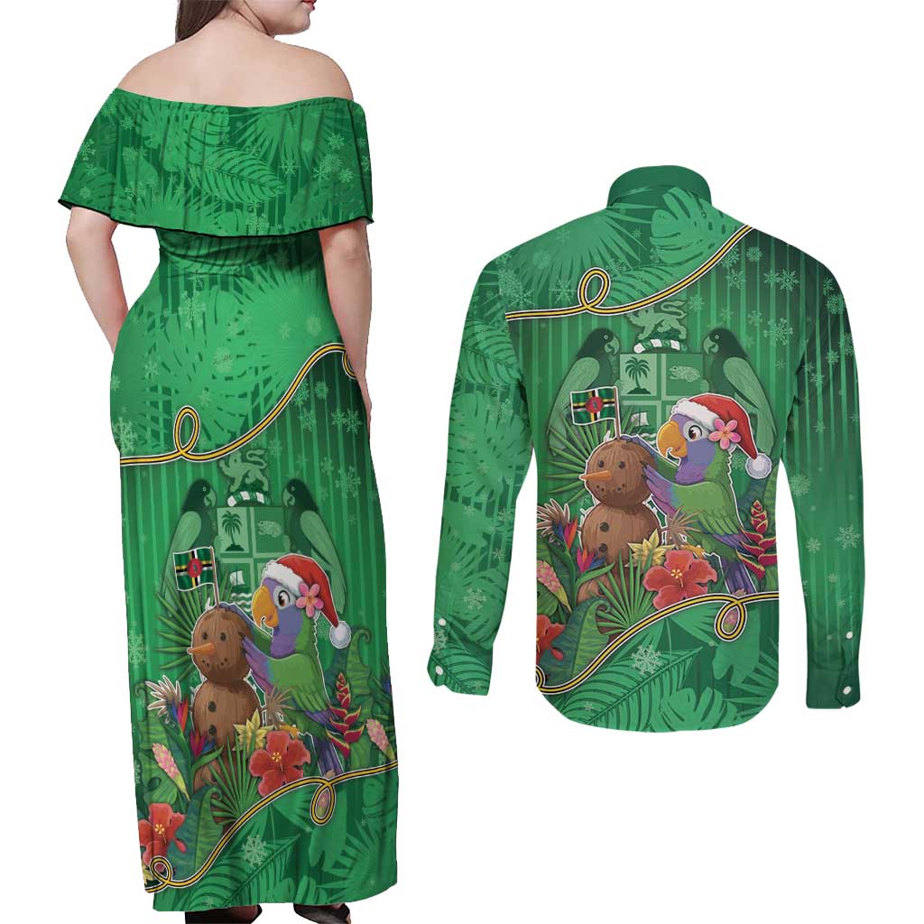 Dominica Christmas Couples Matching Off Shoulder Maxi Dress and Long Sleeve Button Shirt I Am Dreaming Of A Green Christmas - Wonder Print Shop