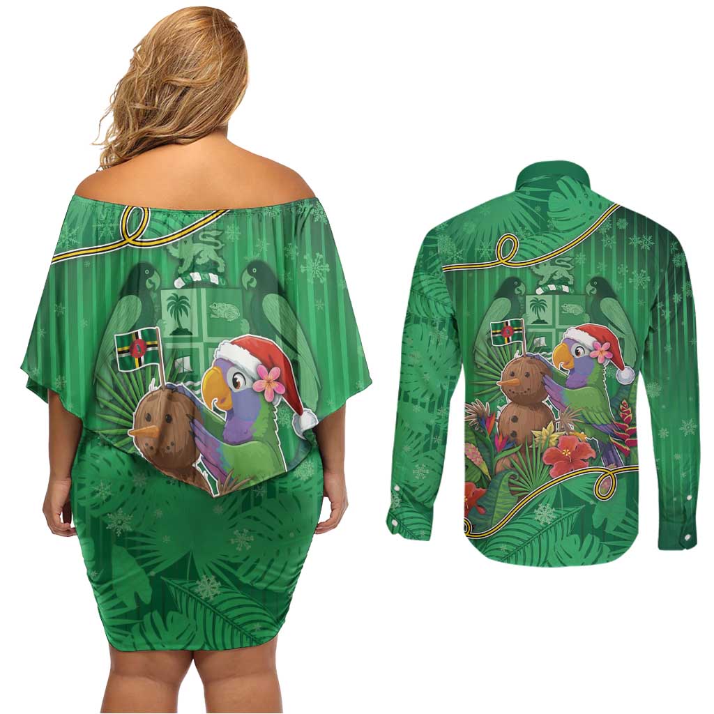 Dominica Christmas Couples Matching Off Shoulder Short Dress and Long Sleeve Button Shirt I Am Dreaming Of A Green Christmas - Wonder Print Shop