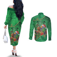 Dominica Christmas Couples Matching Off The Shoulder Long Sleeve Dress and Long Sleeve Button Shirt I Am Dreaming Of A Green Christmas - Wonder Print Shop