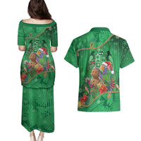 Dominica Christmas Couples Matching Puletasi and Hawaiian Shirt I Am Dreaming Of A Green Christmas - Wonder Print Shop