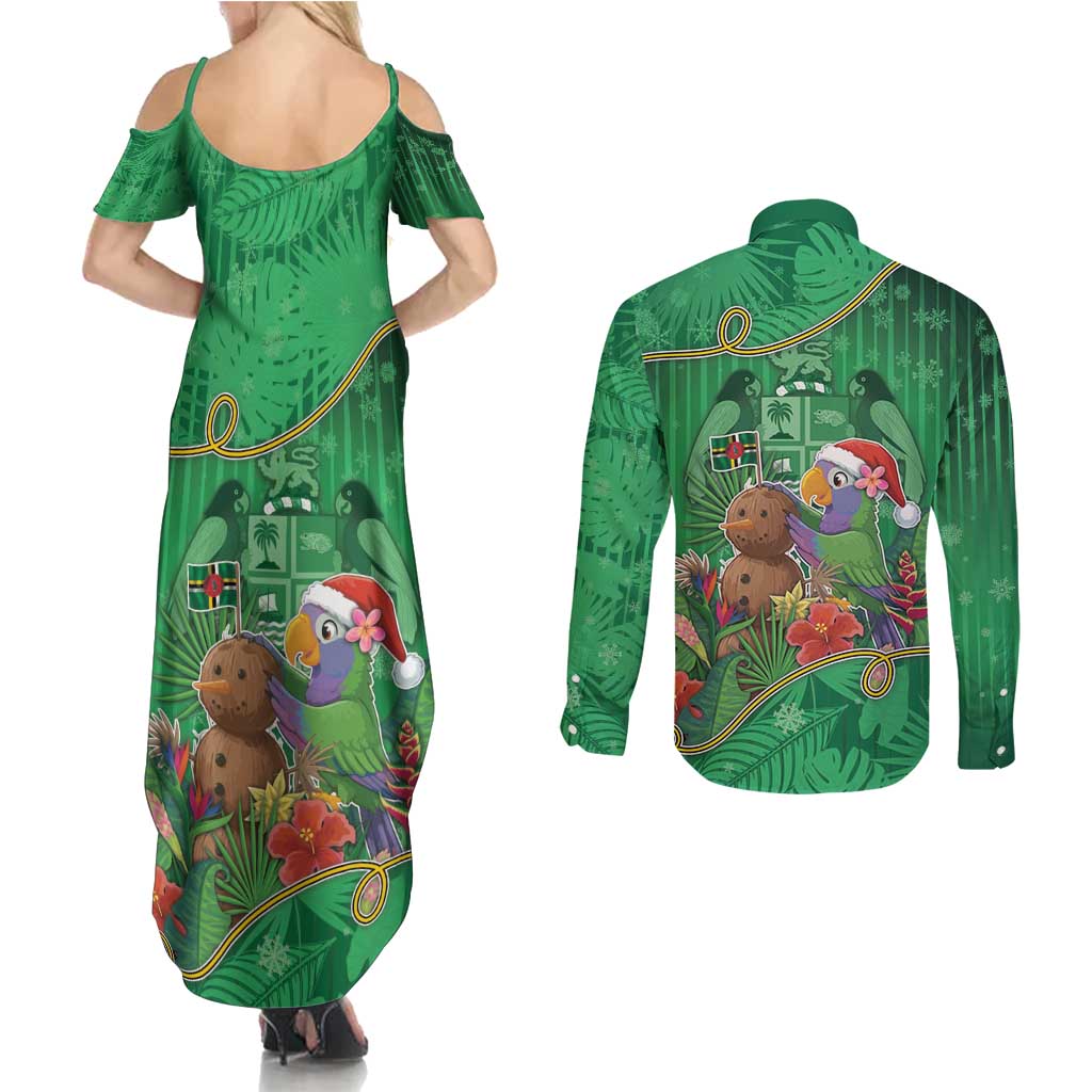 Dominica Christmas Couples Matching Summer Maxi Dress and Long Sleeve Button Shirt I Am Dreaming Of A Green Christmas - Wonder Print Shop