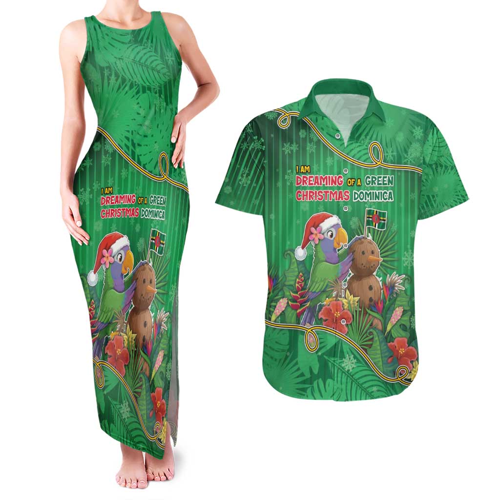 Dominica Christmas Couples Matching Tank Maxi Dress and Hawaiian Shirt I Am Dreaming Of A Green Christmas - Wonder Print Shop