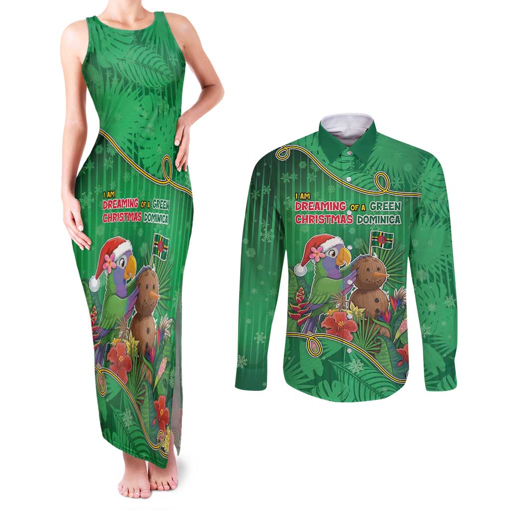 Dominica Christmas Couples Matching Tank Maxi Dress and Long Sleeve Button Shirt I Am Dreaming Of A Green Christmas - Wonder Print Shop