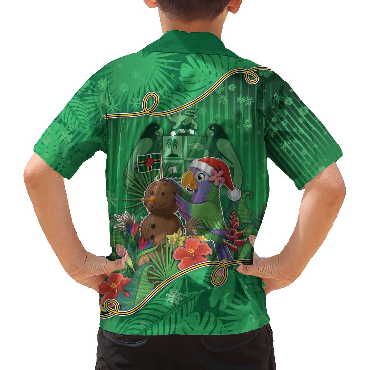 Dominica Christmas Family Matching Off The Shoulder Long Sleeve Dress and Hawaiian Shirt I Am Dreaming Of A Green Christmas - Wonder Print Shop