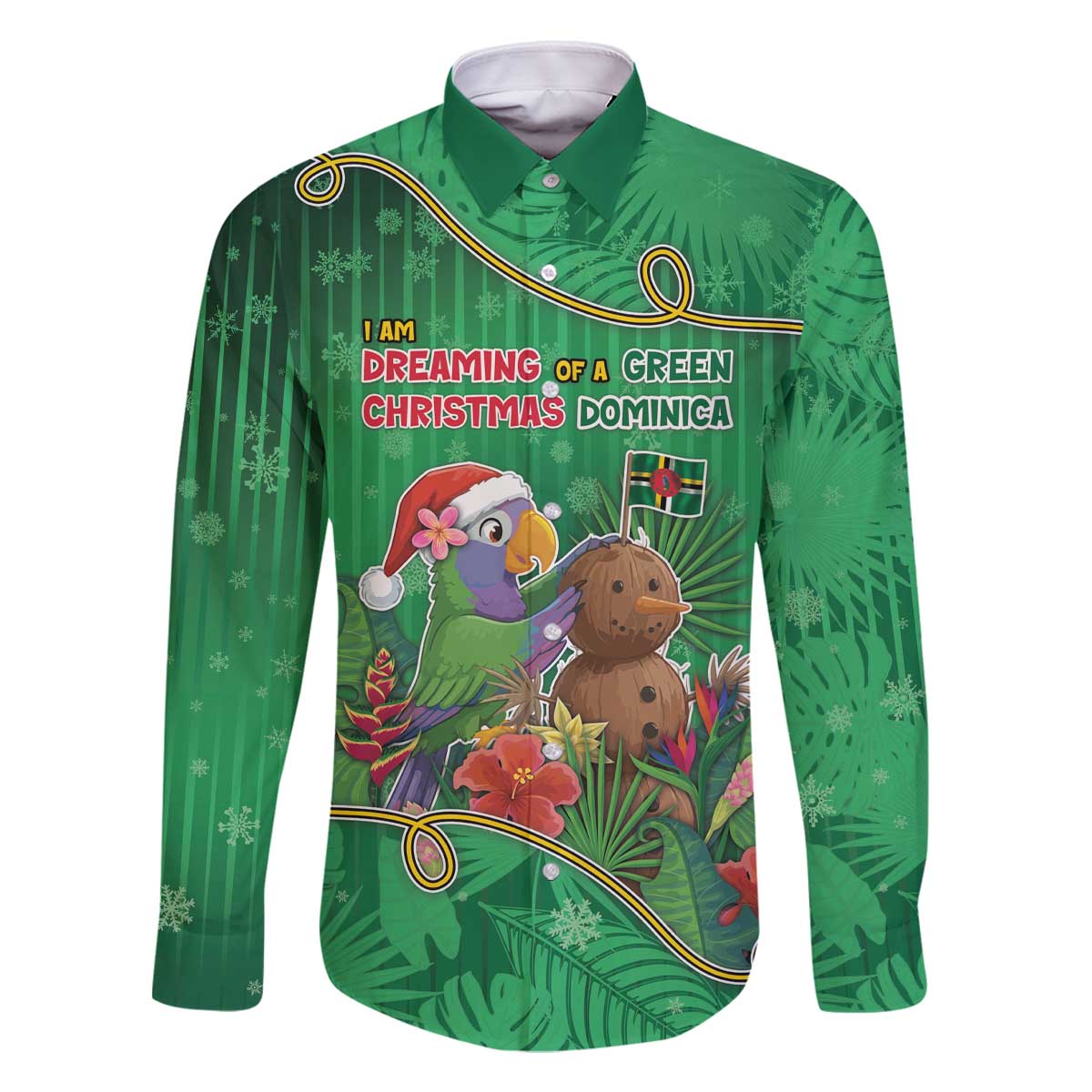 Dominica Christmas Family Matching Off The Shoulder Long Sleeve Dress and Hawaiian Shirt I Am Dreaming Of A Green Christmas - Wonder Print Shop