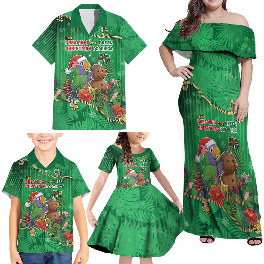 Dominica Christmas Family Matching Off Shoulder Maxi Dress and Hawaiian Shirt I Am Dreaming Of A Green Christmas - Wonder Print Shop