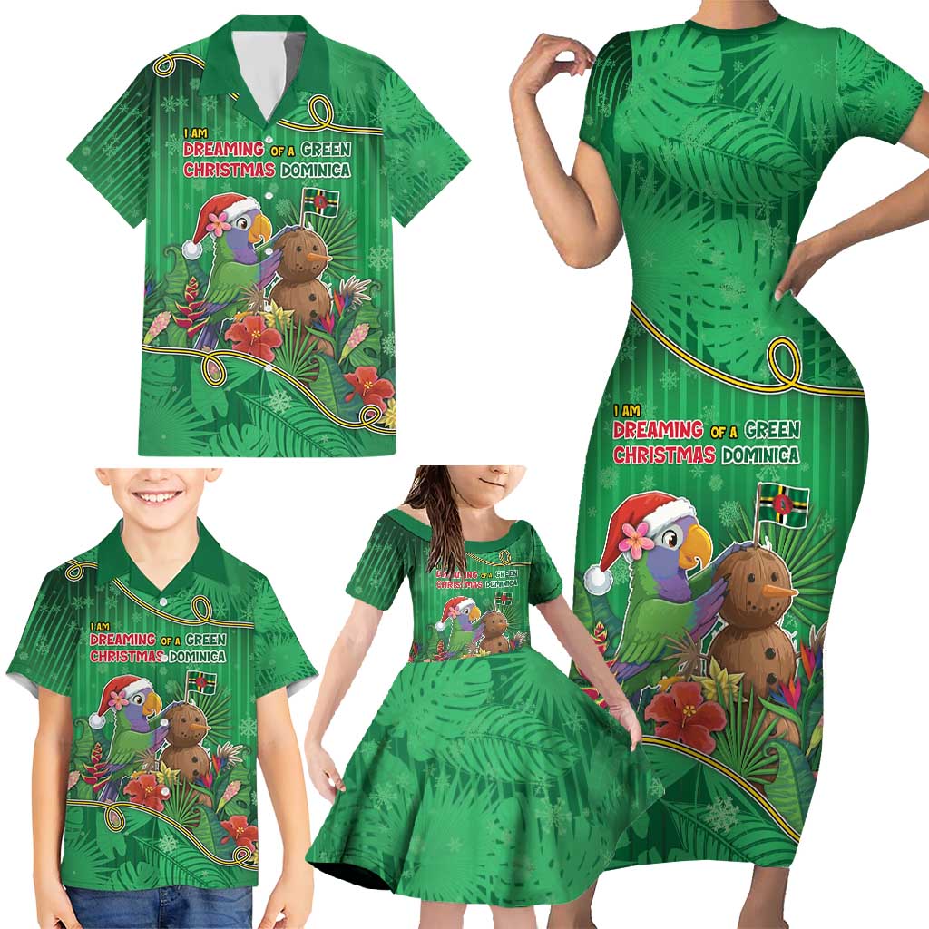 Dominica Christmas Family Matching Short Sleeve Bodycon Dress and Hawaiian Shirt I Am Dreaming Of A Green Christmas - Wonder Print Shop