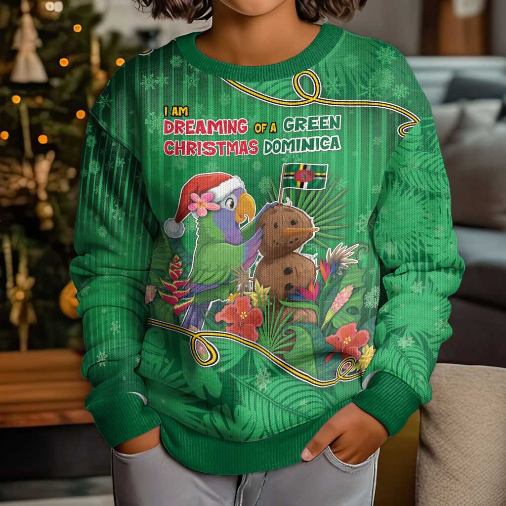 Dominica Christmas Kid Ugly Christmas Sweater I Am Dreaming Of A Green Christmas - Wonder Print Shop