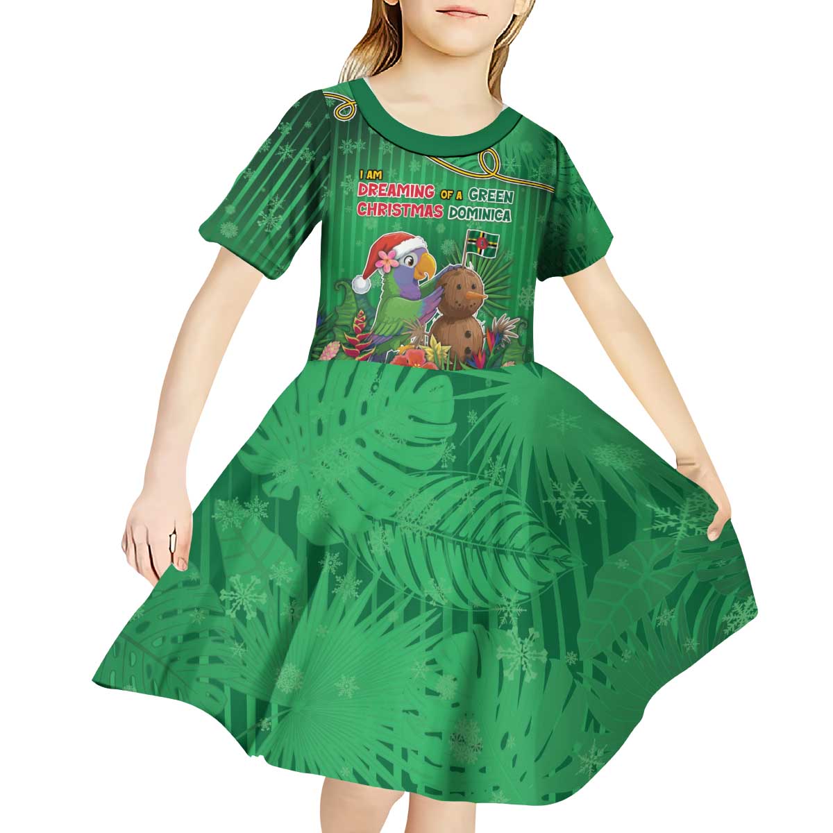 Dominica Christmas Kid Short Sleeve Dress I Am Dreaming Of A Green Christmas - Wonder Print Shop
