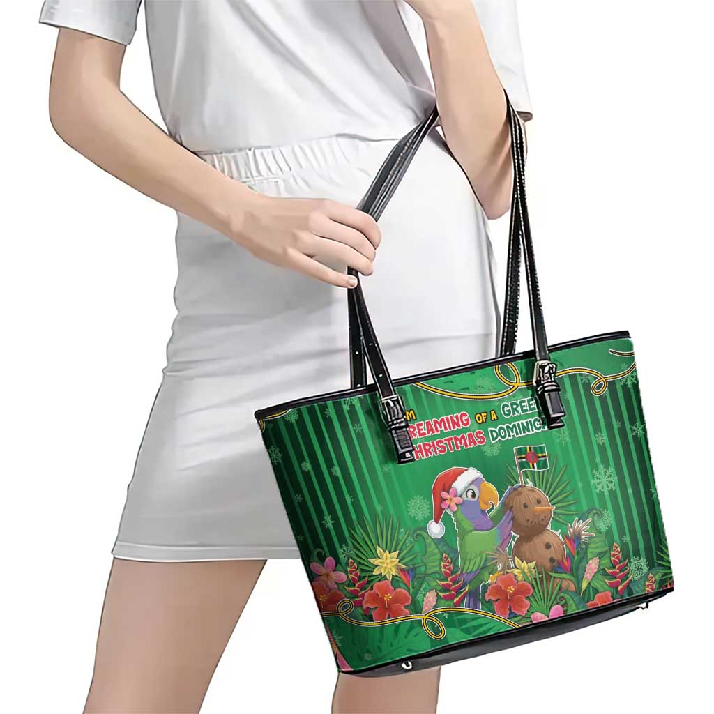 Dominica Christmas Leather Tote Bag I Am Dreaming Of A Green Christmas - Wonder Print Shop