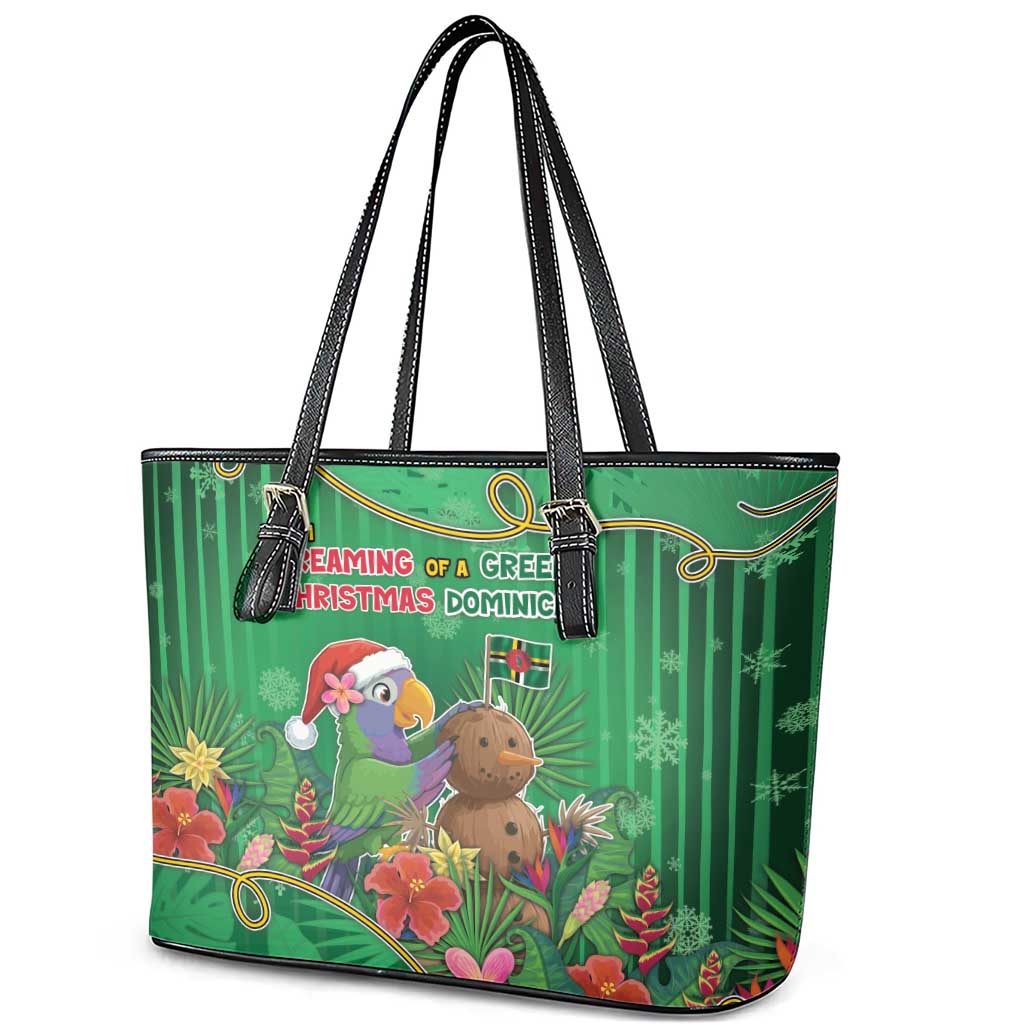 Dominica Christmas Leather Tote Bag I Am Dreaming Of A Green Christmas - Wonder Print Shop