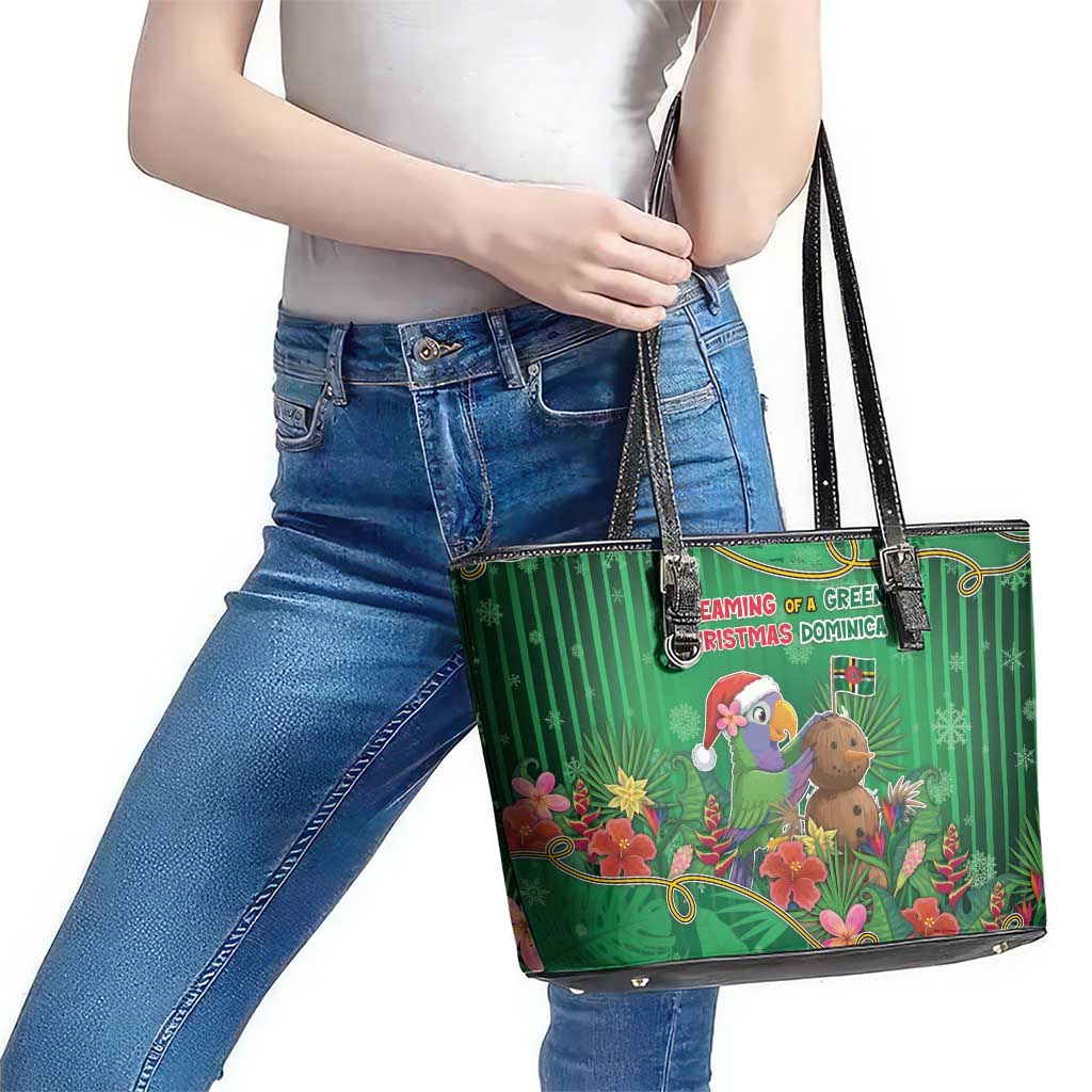 Dominica Christmas Leather Tote Bag I Am Dreaming Of A Green Christmas - Wonder Print Shop