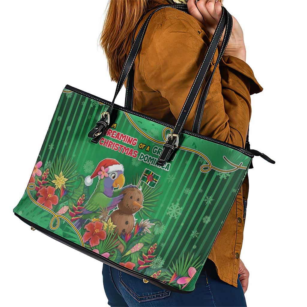 Dominica Christmas Leather Tote Bag I Am Dreaming Of A Green Christmas - Wonder Print Shop