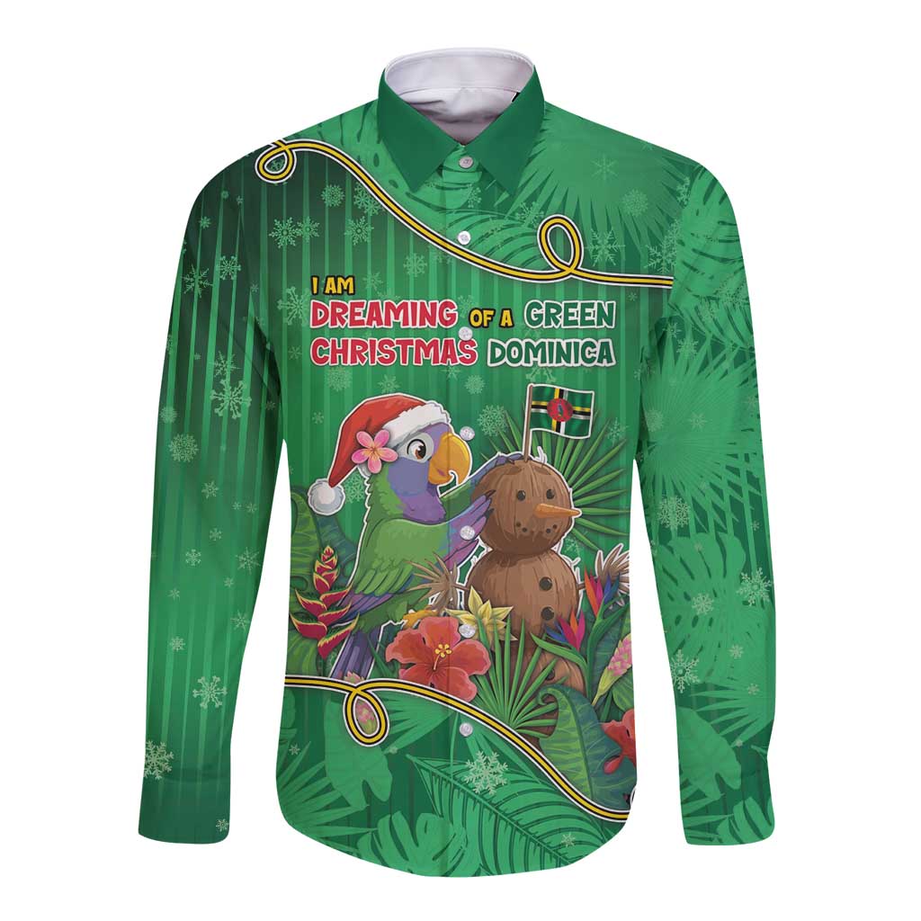 Dominica Christmas Long Sleeve Button Shirt I Am Dreaming Of A Green Christmas - Wonder Print Shop