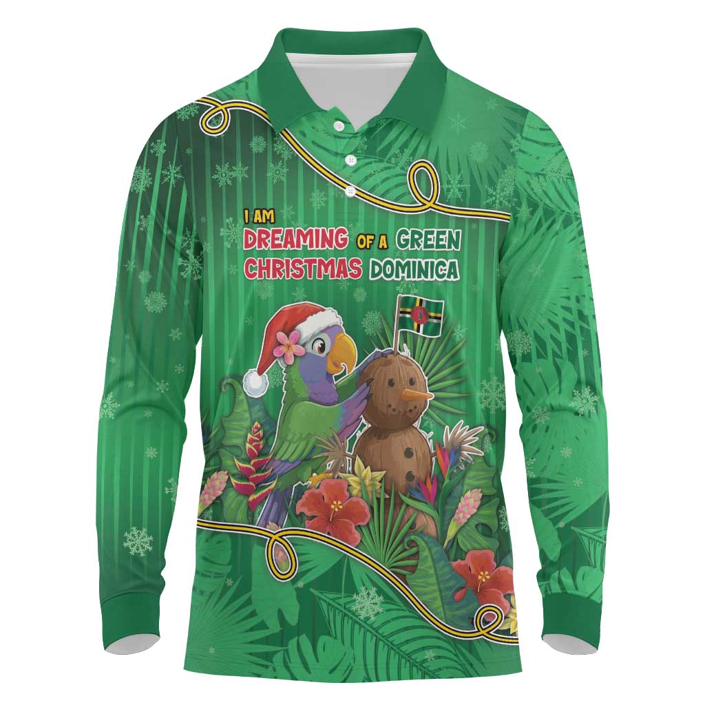Dominica Christmas Long Sleeve Polo Shirt I Am Dreaming Of A Green Christmas - Wonder Print Shop