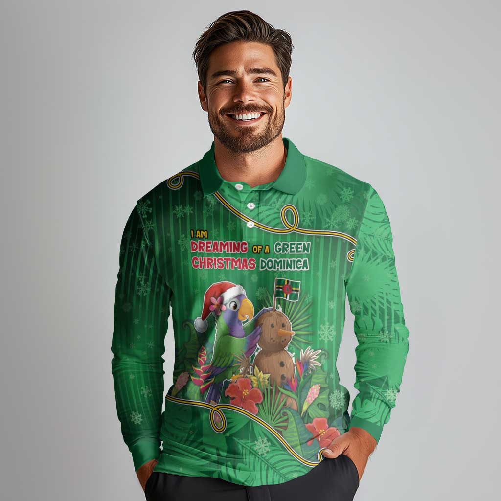 Dominica Christmas Long Sleeve Polo Shirt I Am Dreaming Of A Green Christmas - Wonder Print Shop