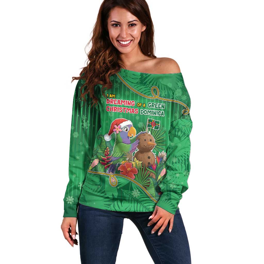 Dominica Christmas Off Shoulder Sweater I Am Dreaming Of A Green Christmas - Wonder Print Shop