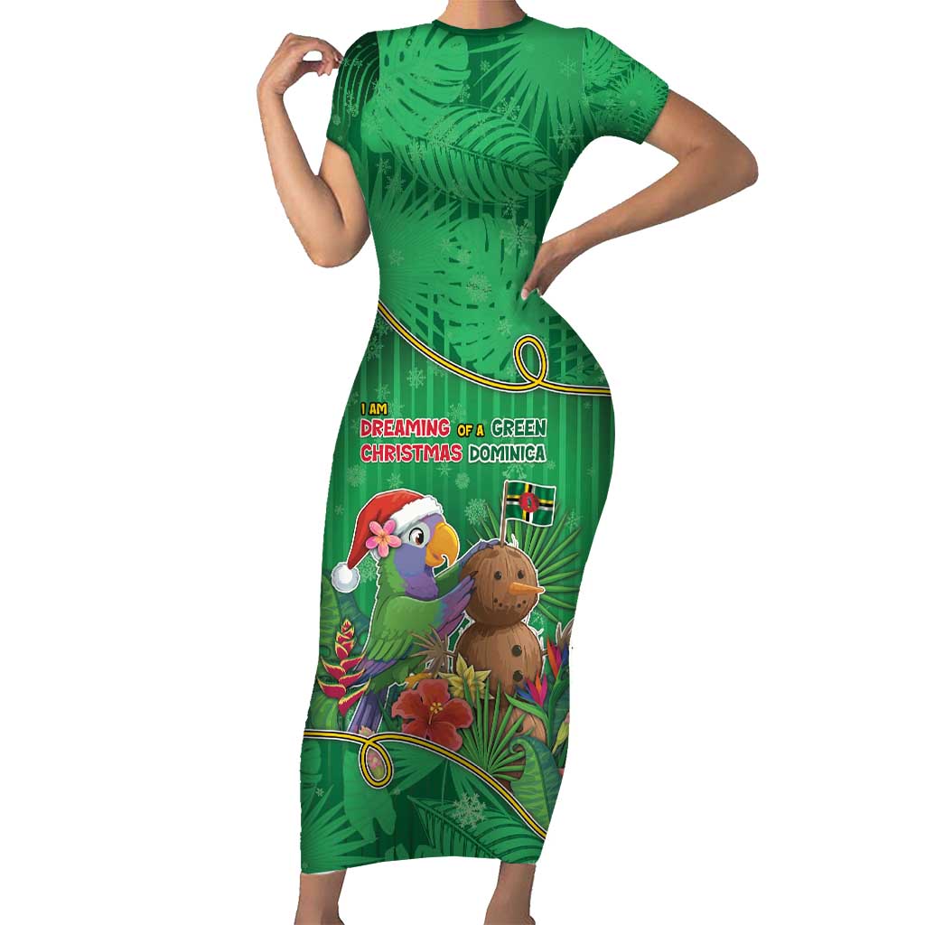 Dominica Christmas Short Sleeve Bodycon Dress I Am Dreaming Of A Green Christmas - Wonder Print Shop