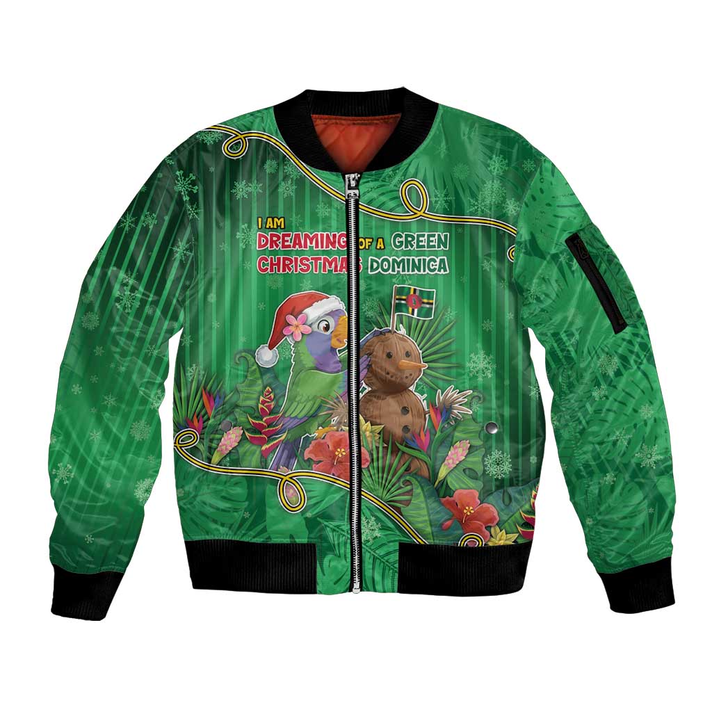 Dominica Christmas Sleeve Zip Bomber Jacket I Am Dreaming Of A Green Christmas - Wonder Print Shop