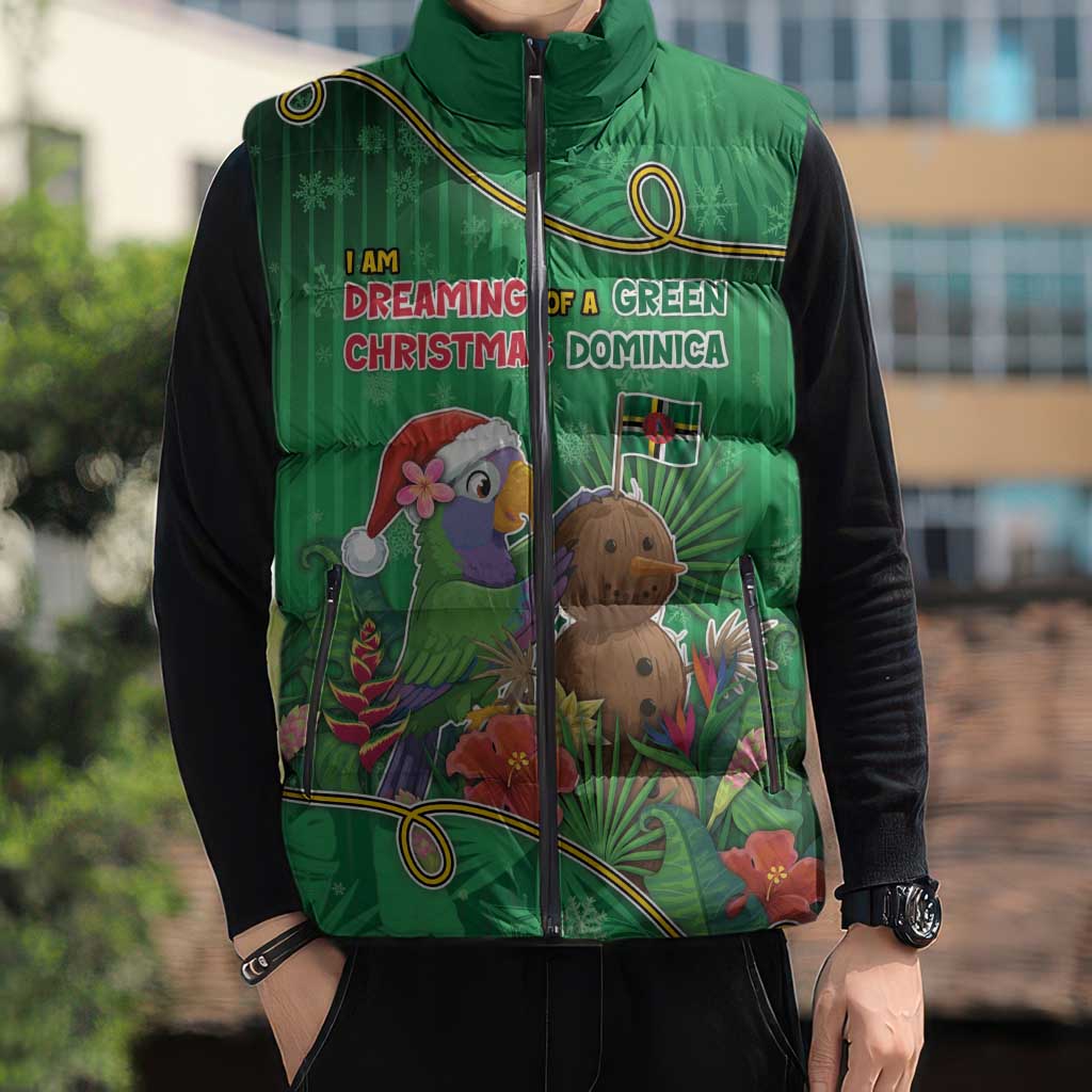 Dominica Christmas Sleeveless Puffer Jacket I Am Dreaming Of A Green Christmas - Wonder Print Shop