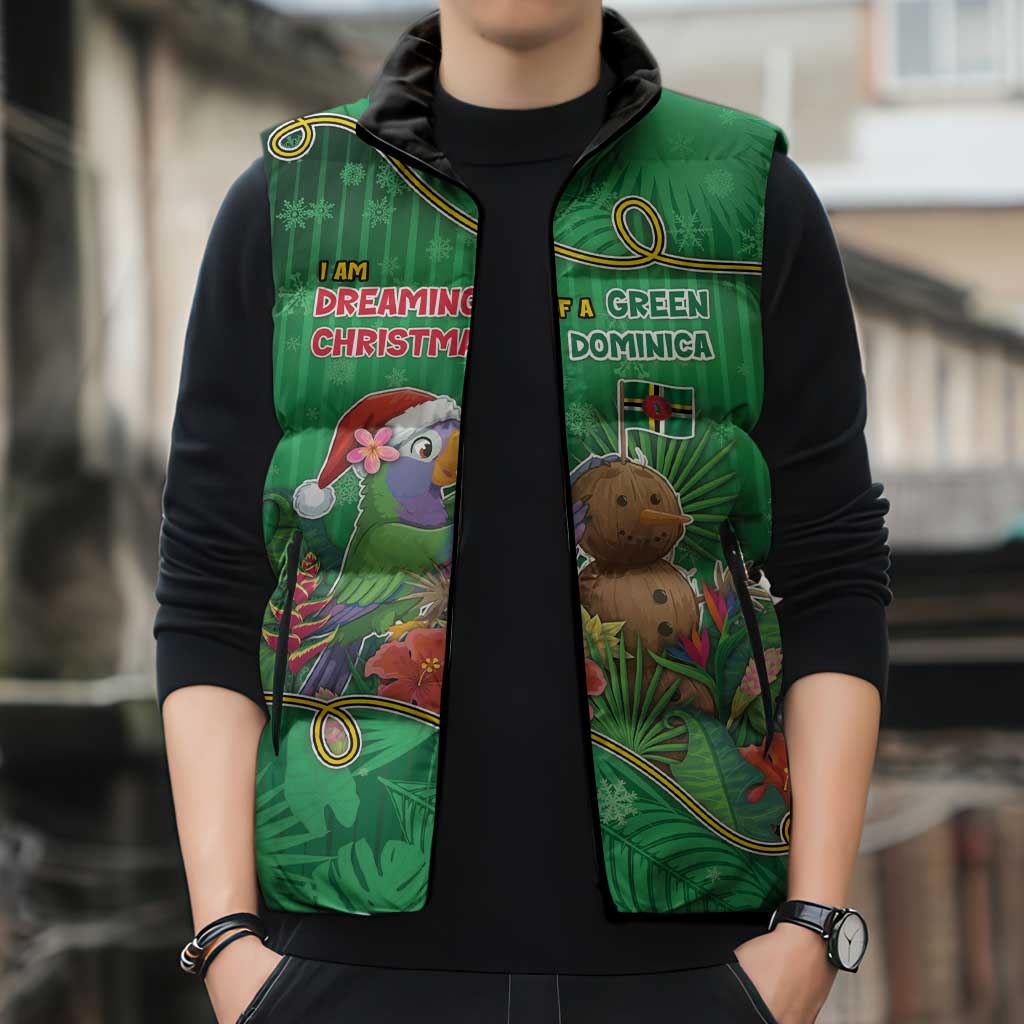 Dominica Christmas Sleeveless Puffer Jacket I Am Dreaming Of A Green Christmas - Wonder Print Shop