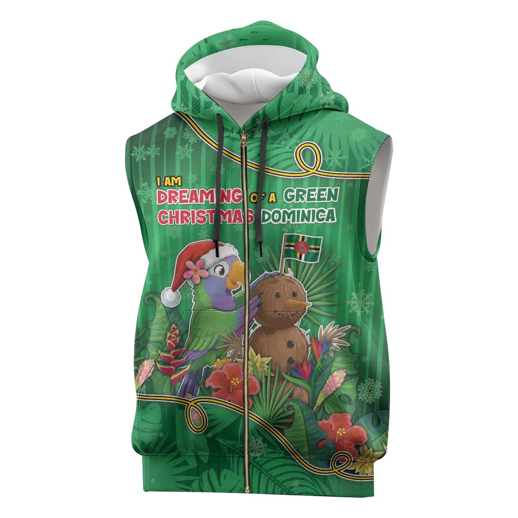 Dominica Christmas Sleeveless Zip Hoodie I Am Dreaming Of A Green Christmas - Wonder Print Shop