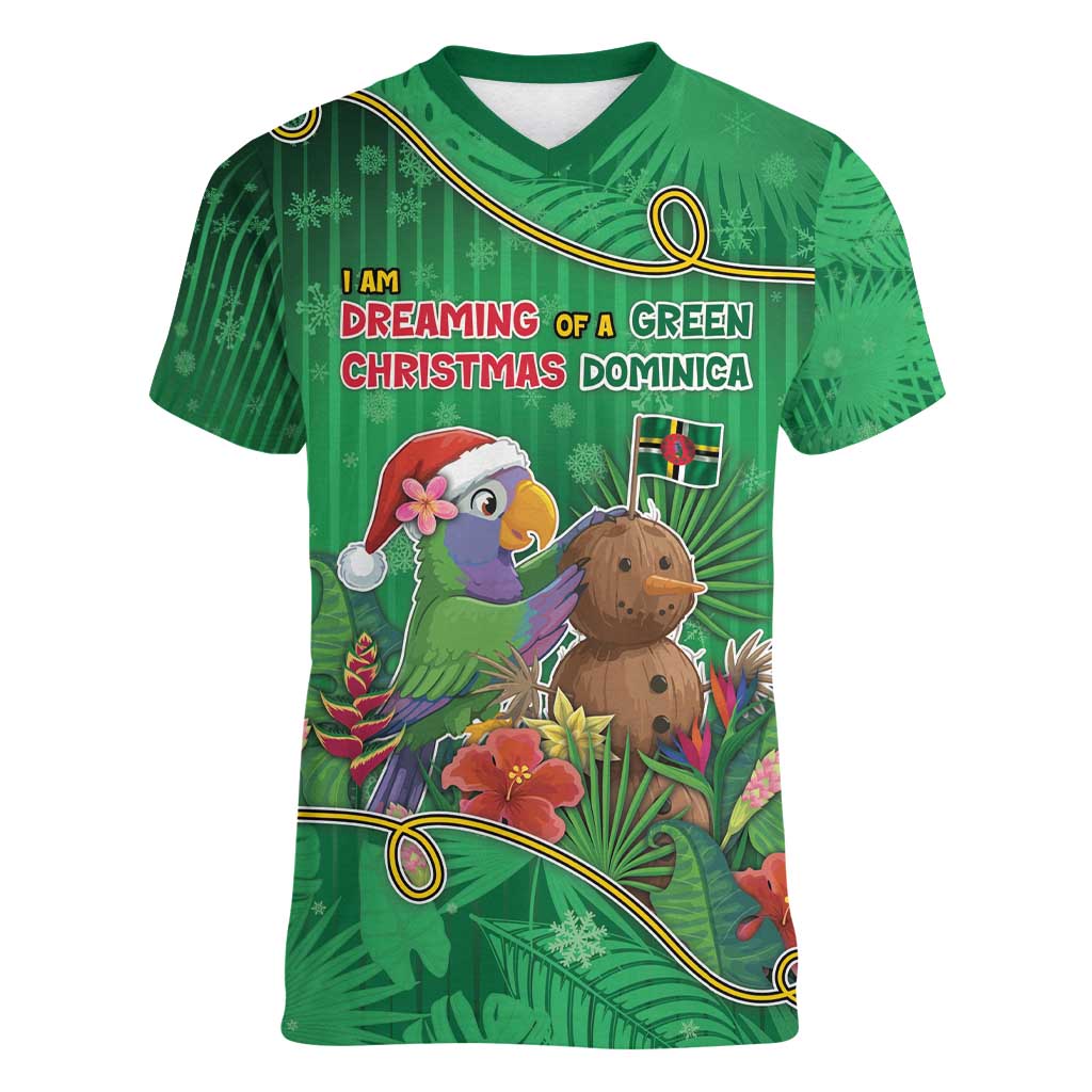 Dominica Christmas Women V-Neck T-Shirt I Am Dreaming Of A Green Christmas - Wonder Print Shop