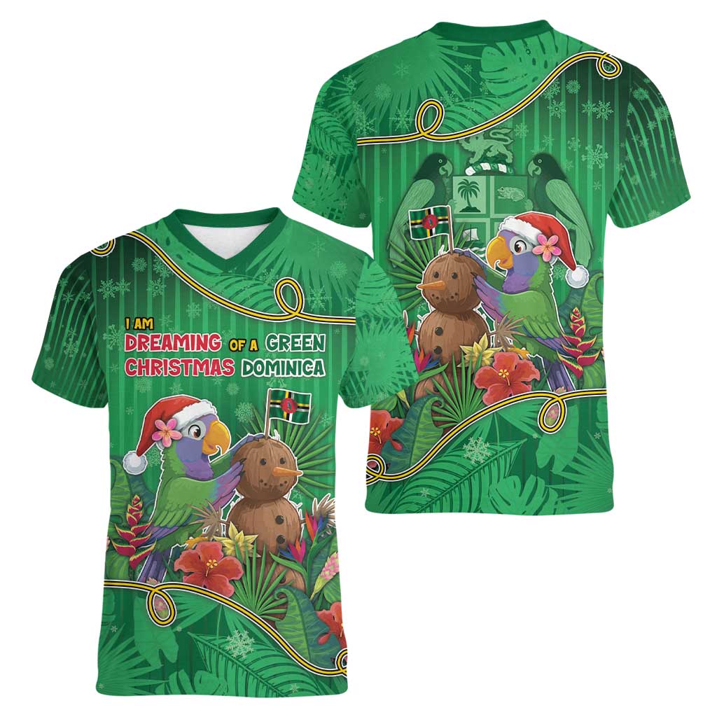 Dominica Christmas Women V-Neck T-Shirt I Am Dreaming Of A Green Christmas - Wonder Print Shop