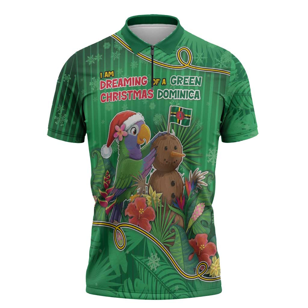 Dominica Christmas Zipper Polo Shirt I Am Dreaming Of A Green Christmas - Wonder Print Shop